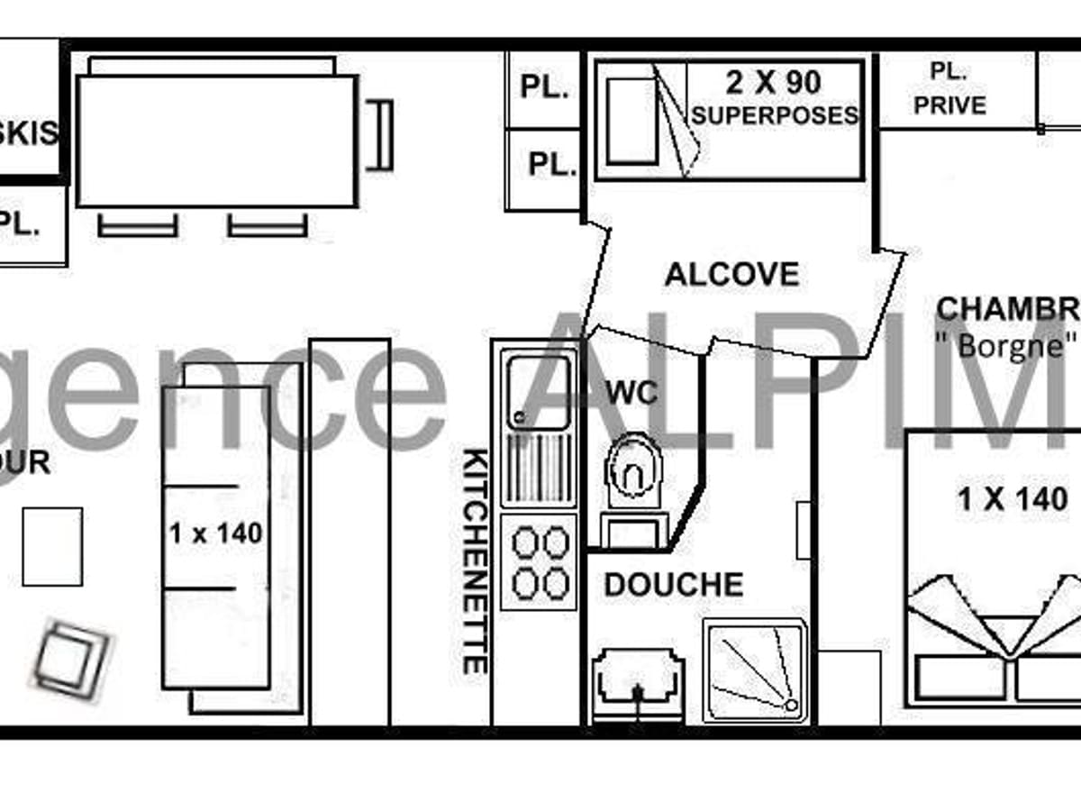 2 pièces alcove 36 m² orienté SUD - Les Saisies