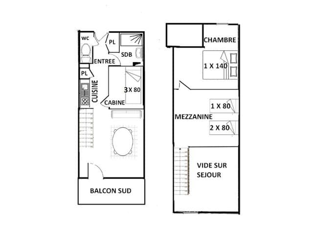 Appartement 2 pièces cabine 8 personnes, balcon sud, central aux Saisies FR-1-594-50 - Les Saisies