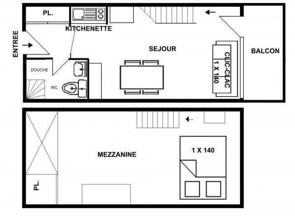 Studio mezzanine 31 m², orienté SUD - Les Saisies